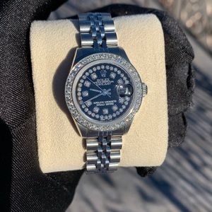 Rolex Oyster Perpetual DateJust Black Dial Approximately 2.00CT Diamonds